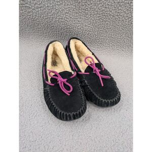 UGG Dakota Girls size 4 Sherpa Lined Black Suede Moccasin Slippers style 5296